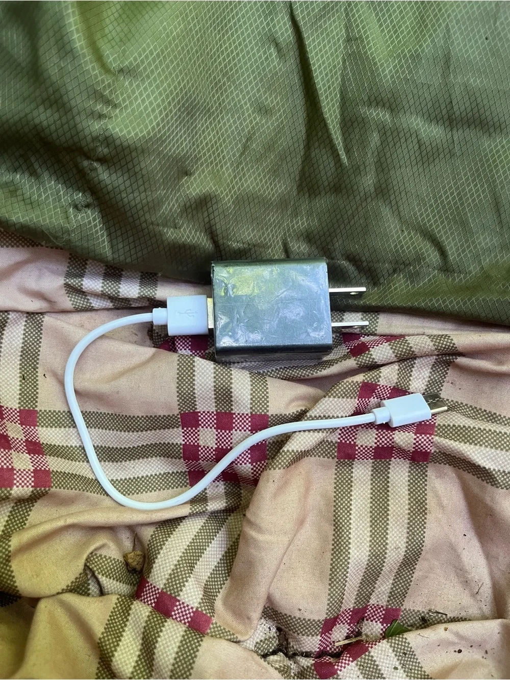 White USB Charging Cable with Silver Wall Adapter